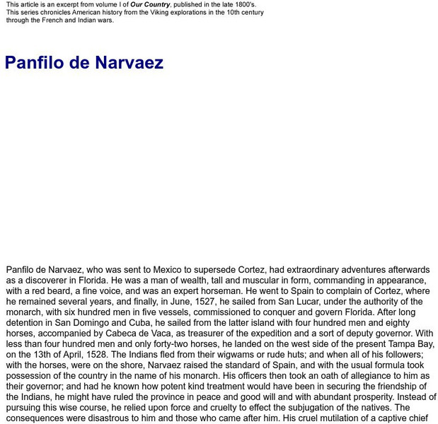 Our Country, Vol. I: Panfilo De Narvaez Website Our Country, Vol. I: Panfilo De Narvaez Website