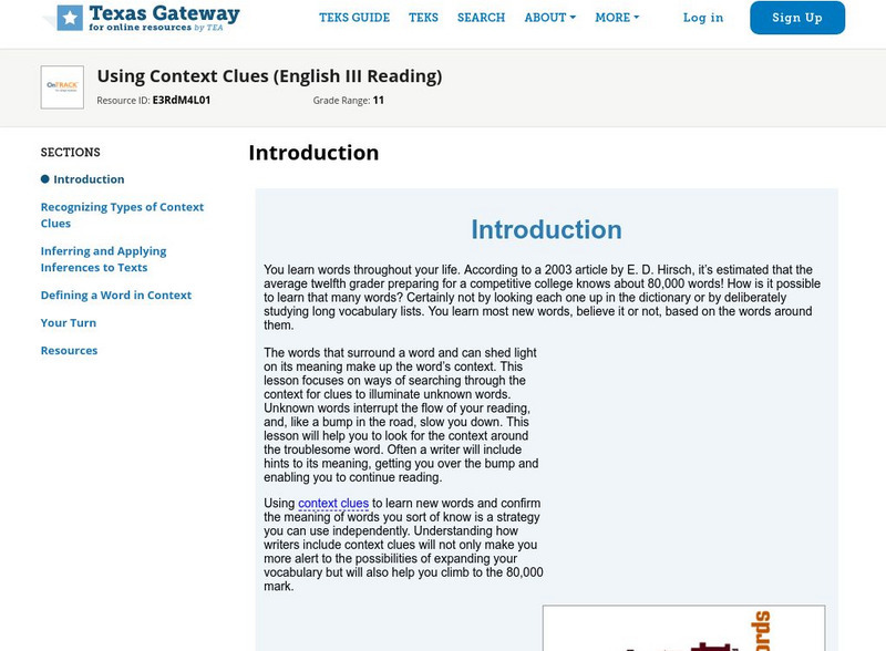 Texas Gateway: Using Context Clues (English Iii Reading) Unit Plan Texas Gateway: Using Context Clues (English Iii Reading) Unit Plan