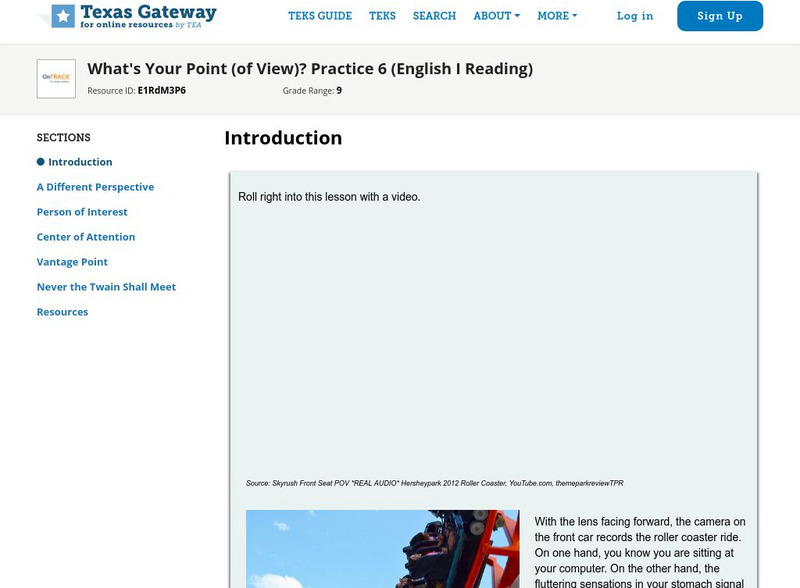 Texas Gateway: What's Your Point (Of View)? Practice 6 (English I Reading) Unit Plan