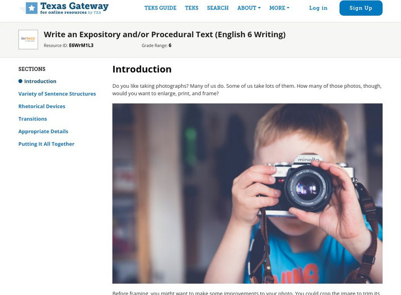 Texas Gateway: Write an Expository And/or Procedural Text (English 6 Writing) Unit Plan Texas Gateway: Write an Expository And/or Procedural Text (English 6 Writing) Unit Plan