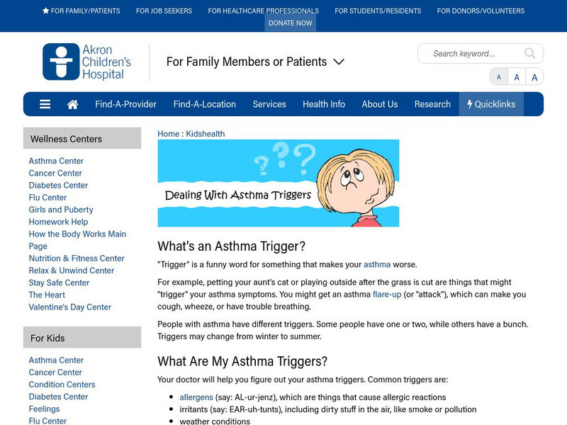 Akron Children's Hospital: Kidshealth: Dealing With Asthma Triggers Article