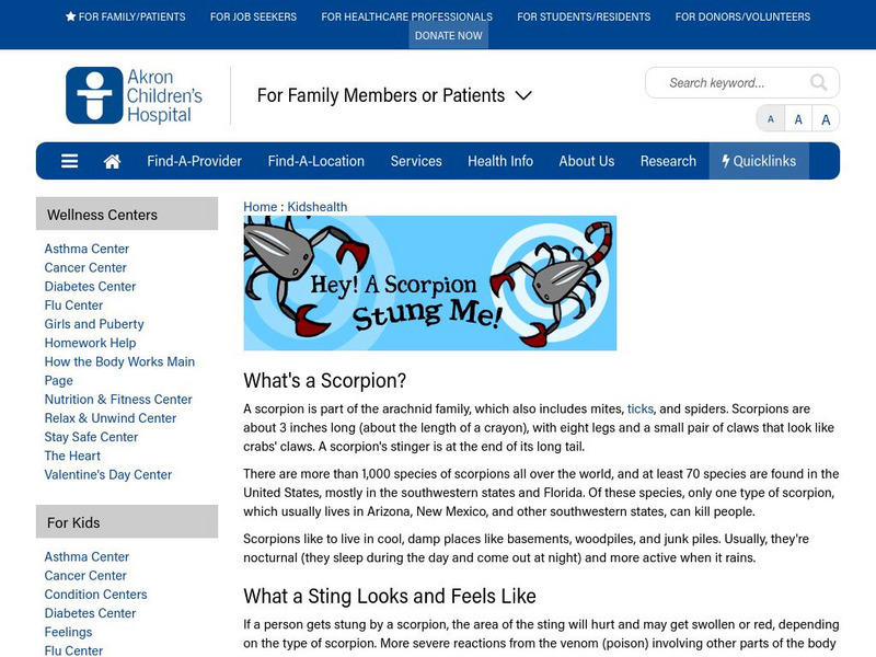 Akron Children's Hospital: Kidshealth: Hey! A Scorpion Stung Me! Article Akron Children's Hospital: Kidshealth: Hey! A Scorpion Stung Me! Article