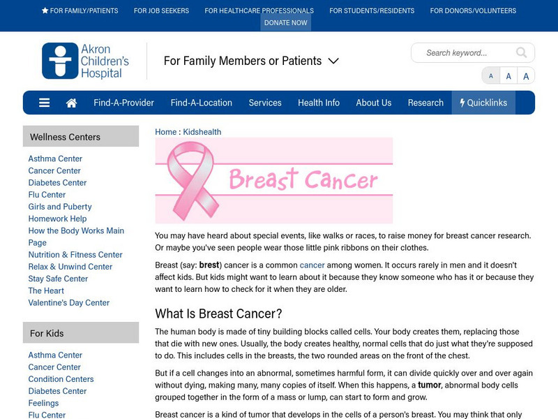 Akron Children's Hospital: Kidshealth: Breast Cancer Article