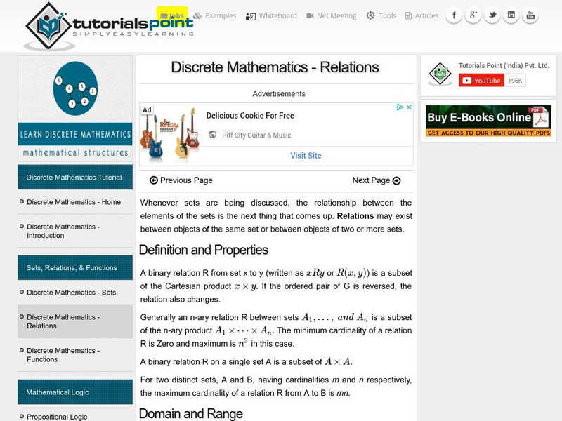 Tutorialspoint: Discrete Mathematics Relations Unit Plan Tutorialspoint: Discrete Mathematics Relations Unit Plan