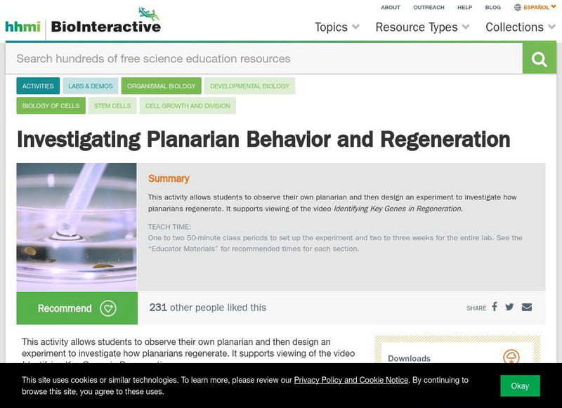 Hhmi: Biointeractive: Planaria Regeneration Activity [Pdf] Instructional Video