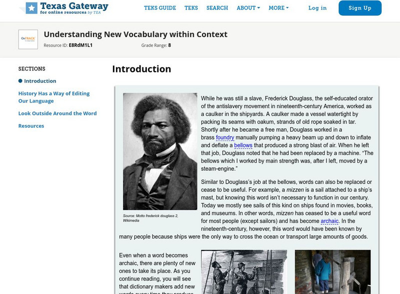 Texas Gateway: Understanding New Vocabulary Within Context Unit Plan Texas Gateway: Understanding New Vocabulary Within Context Unit Plan