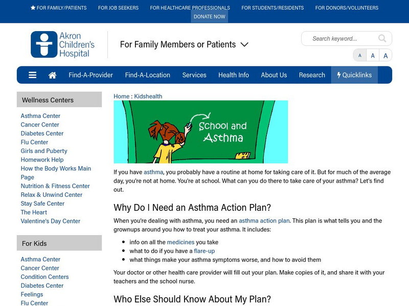 Akron Children's Hospital: Kidshealth: School and Asthma Article