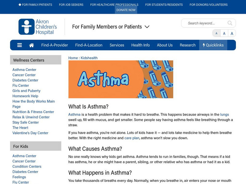 Akron Children's Hospital: Kidshealth: Asthma Article Akron Children's Hospital: Kidshealth: Asthma Article