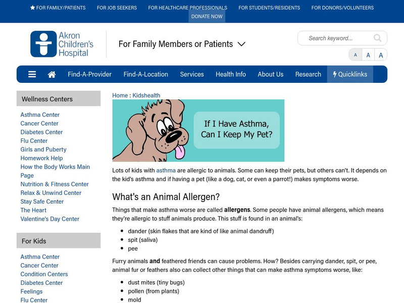 Akron Children's Hospital: Kidshealth: If I Have Asthma, Can I Keep My Pet? Article
