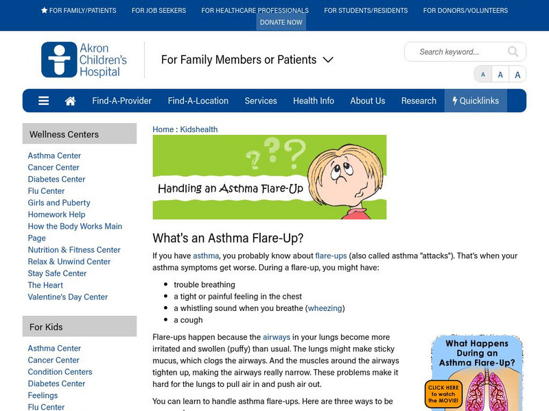 Akron Children's Hospital: Kidshealth: Handling an Asthma Flare Up Article Akron Children's Hospital: Kidshealth: Handling an Asthma Flare Up Article