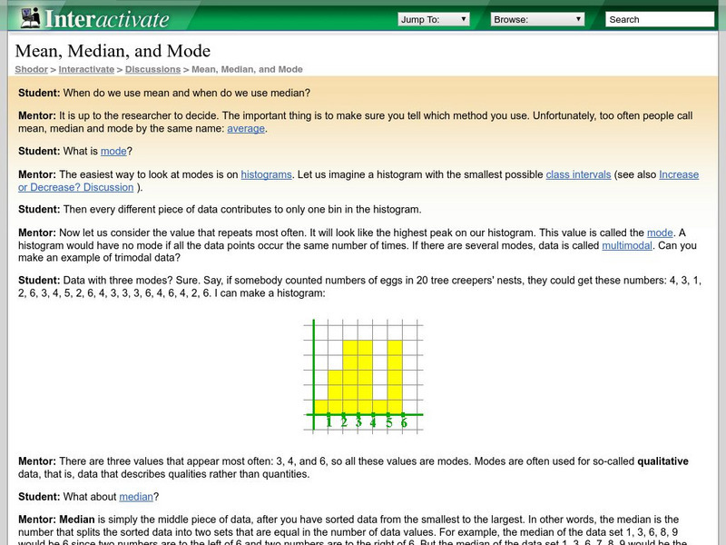 Shodor Interactivate: Mean, Median, and Mode Discussion Activity Shodor Interactivate: Mean, Median, and Mode Discussion Activity