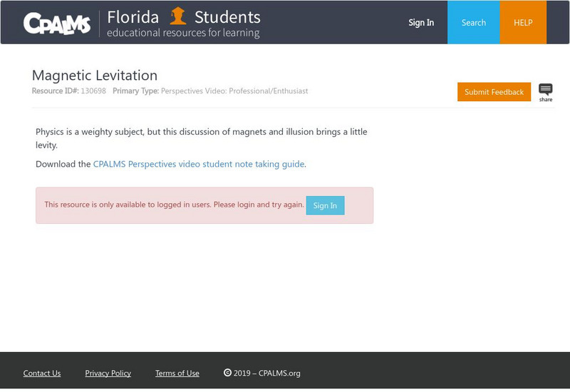 Florida State University Cpalms: Florida Students: Magnetic Levitation Instructional Video