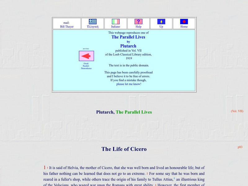 Plutarch: The Parallel Lives: The Life of Cicero Primary Plutarch: The Parallel Lives: The Life of Cicero Primary