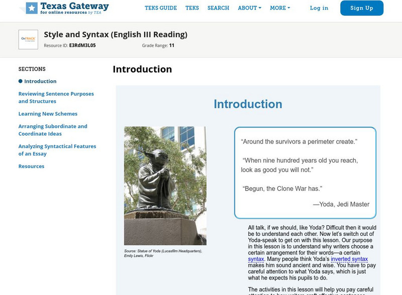Texas Gateway: Style and Syntax (English Iii Reading) Unit Plan Texas Gateway: Style and Syntax (English Iii Reading) Unit Plan