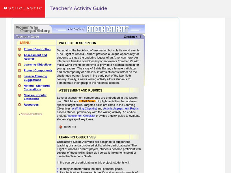 Scholastic: The Flight of Amelia Earhart Unit Plan Scholastic: The Flight of Amelia Earhart Unit Plan