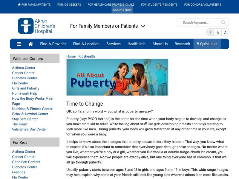 Akron Children's Hospital: Kidshealth: All About Puberty Article Akron Children's Hospital: Kidshealth: All About Puberty Article