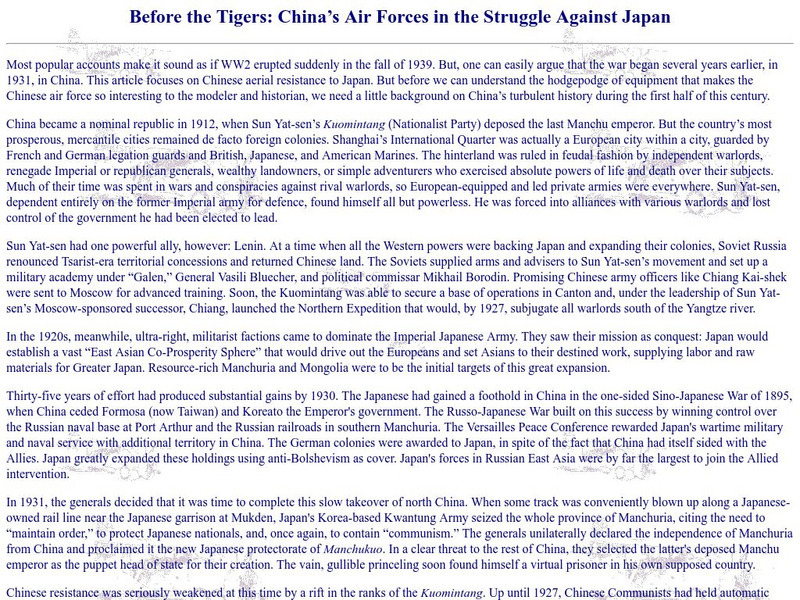 Before the Tigers: China's Air Forces in the Struggle Against Japan Handout