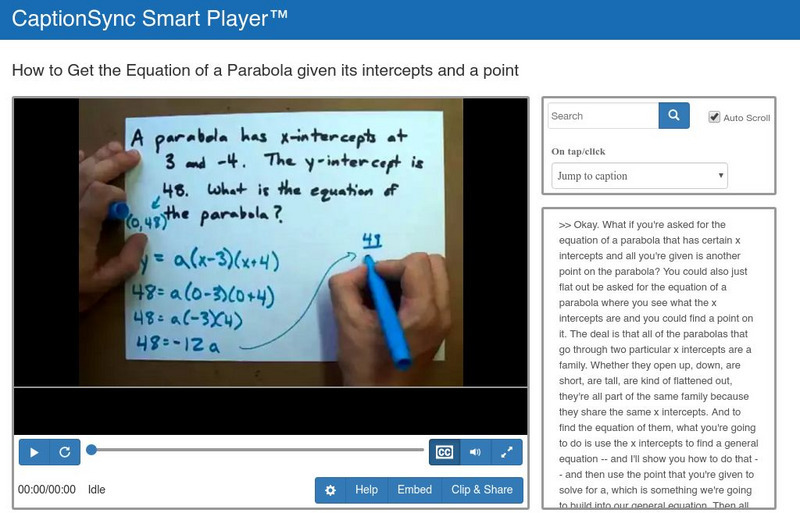 How to Get the Equation of a Parabola Given Its Intercepts and a Point Instructional Video