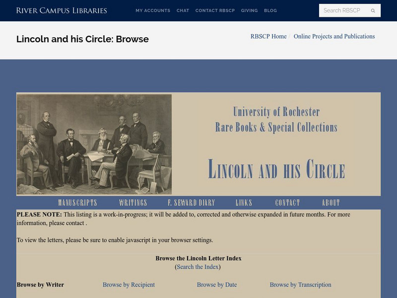 University of Rochester Libraries: Lincoln and His Circle Primary University of Rochester Libraries: Lincoln and His Circle Primary