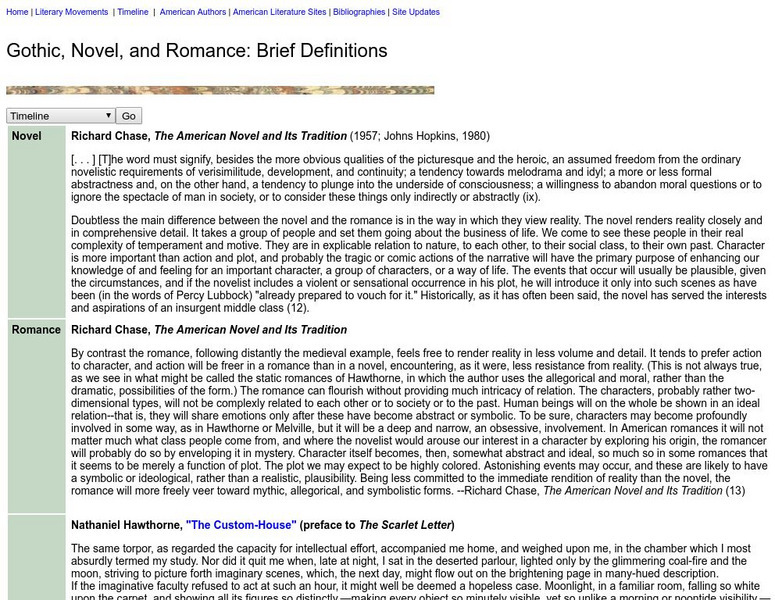 Washington State University: Literary Movements: Gothic, Novel, and Romance Handout