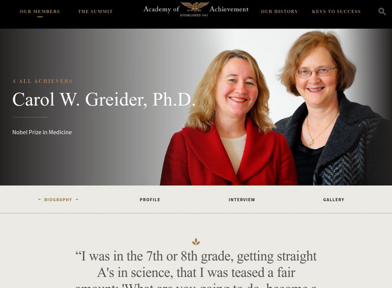 Academy of Achievement: Carol Greider, ph.d. Handout Academy of Achievement: Carol Greider, ph.d. Handout