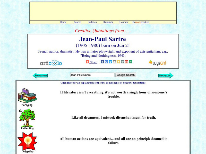 Creative Quotations: Jean Paul Sartre Handout Creative Quotations: Jean Paul Sartre Handout