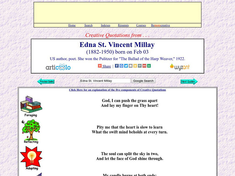 Creative Quotations From Edna St. Vincent Millay Website Creative Quotations From Edna St. Vincent Millay Website