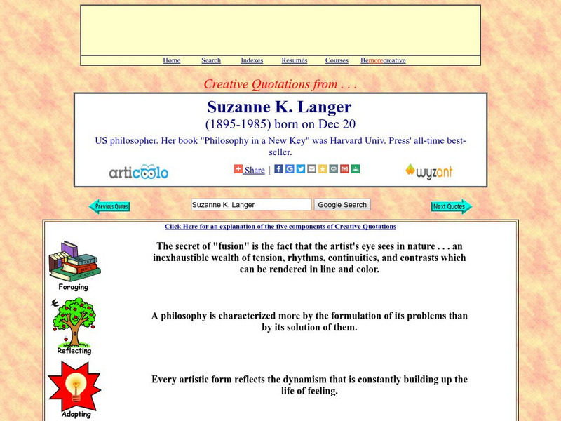 Creative Quotations: Suzanne Langer Handout Creative Quotations: Suzanne Langer Handout