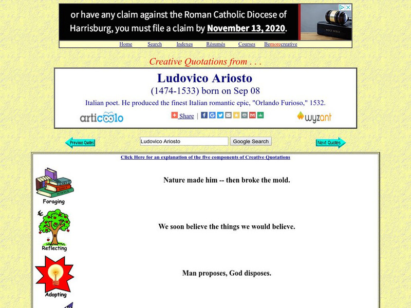 Creative Quotations: Ludovico Ariosto Handout Creative Quotations: Ludovico Ariosto Handout