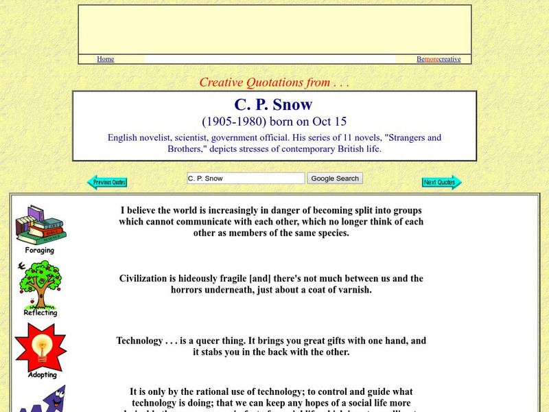 Creative Quotations: C. P. Snow Handout Creative Quotations: C. P. Snow Handout