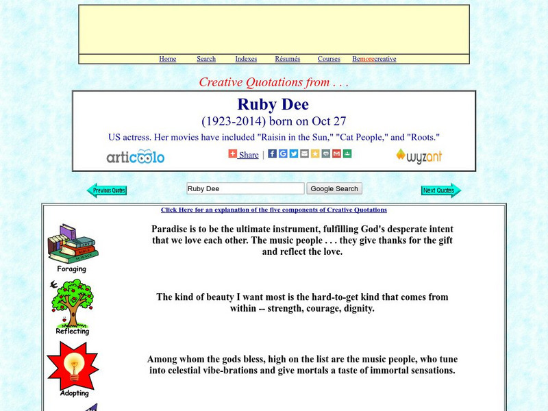 Creative Quotations: Ruby Dee Handout Creative Quotations: Ruby Dee Handout