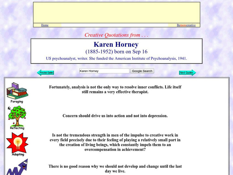 Creative Quotations: Karen Horney Primary Creative Quotations: Karen Horney Primary