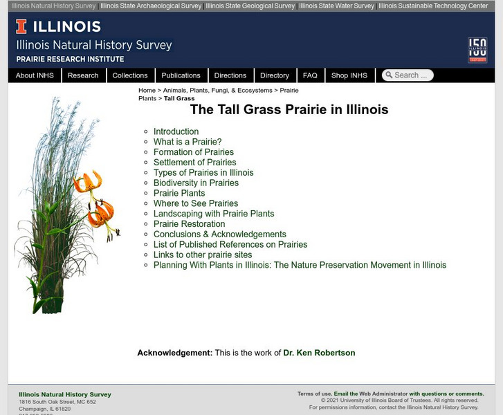 University of Illinois: Illinois Natural History Survey: The Tallgrass Prairie Handout