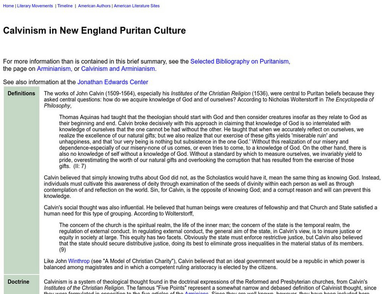 Washington State University: Literary Movements: Calvinism in Puritan Culture Website Washington State University: Literary Movements: Calvinism in Puritan Culture Website