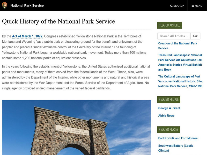 National Park Service: History Handout National Park Service: History Handout