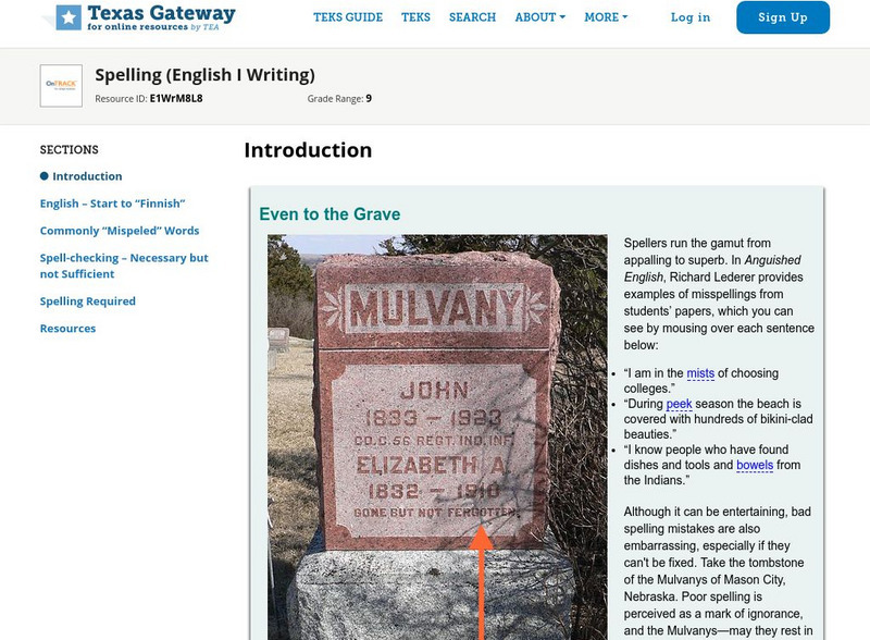 Texas Gateway: Spelling (English I Writing) Unit Plan Texas Gateway: Spelling (English I Writing) Unit Plan