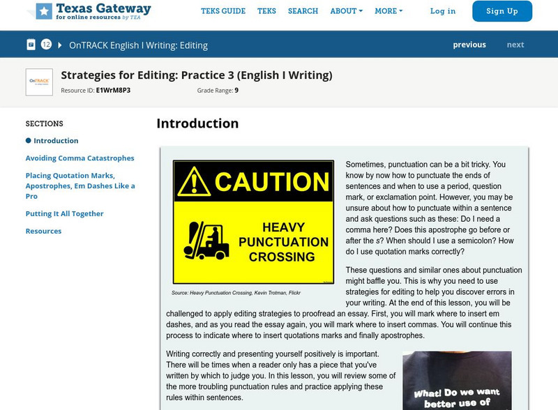 Texas Gateway: Strategies for Editing: Practice 3 (English I Writing) Unit Plan Texas Gateway: Strategies for Editing: Practice 3 (English I Writing) Unit Plan