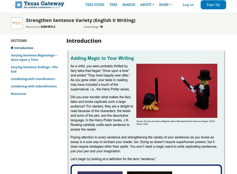 Texas Gateway: Strengthen Sentence Variety (English Ii Writing) Unit Plan Texas Gateway: Strengthen Sentence Variety (English Ii Writing) Unit Plan