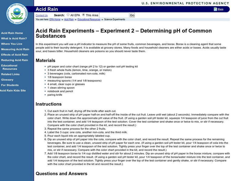 Epa: Determining the P H of Common Substances Activity Epa: Determining the P H of Common Substances Activity