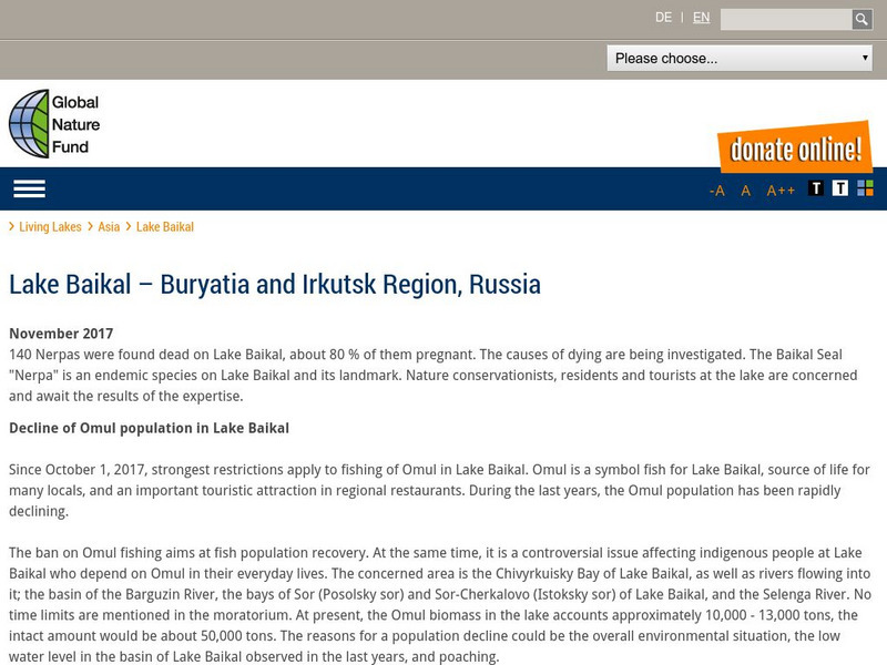 Living Lakes: Lake Baikal Handout Living Lakes: Lake Baikal Handout