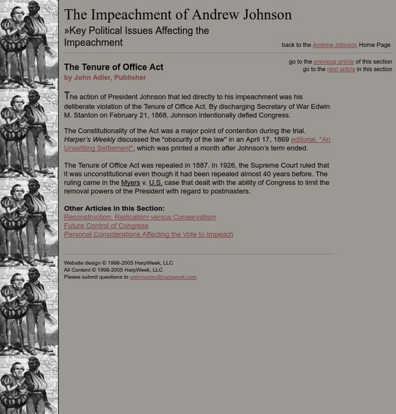 Harp Week: Impeachment of Andrew Johnson: Tenure of Office Act Website Harp Week: Impeachment of Andrew Johnson: Tenure of Office Act Website
