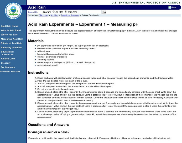 Epa: Measuring P H Experiment Activity Epa: Measuring P H Experiment Activity