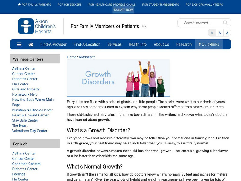 Akron Children's Hospital: Kidshealth: Growth Disorders Article