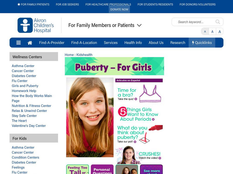 Akron Children's Hospital: Kidshealth: Puberty for Girls Handout Akron Children's Hospital: Kidshealth: Puberty for Girls Handout