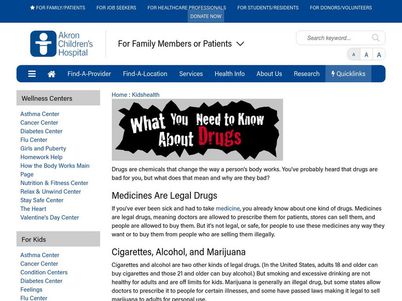 Akron Children's Hospital: Kidshealth: What You Need to Know About Drugs Article Akron Children's Hospital: Kidshealth: What You Need to Know About Drugs Article