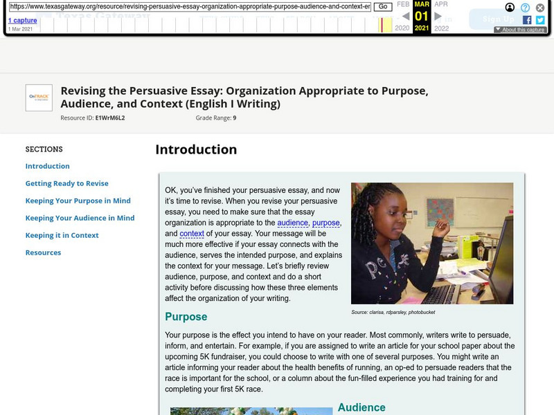 Texas Gateway: Revising the Persuasive Essay: Purpose, Audience, and Context Unit Plan Texas Gateway: Revising the Persuasive Essay: Purpose, Audience, and Context Unit Plan