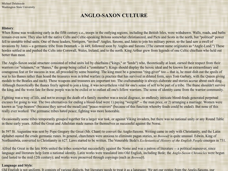 Washington State University: Michael Delahoyde: Anglo Saxon Culture Website Washington State University: Michael Delahoyde: Anglo Saxon Culture Website