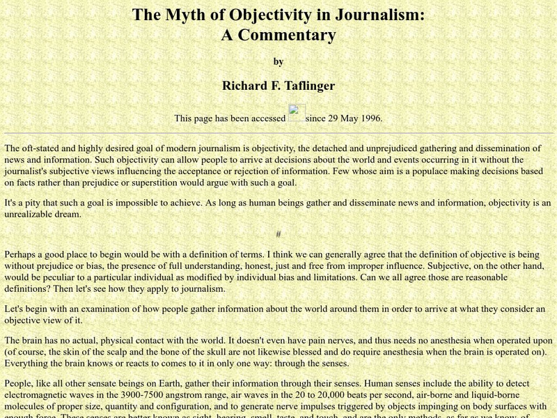 Washington State University: The Myth of Objectivity in Journalism, a Commentary Article Washington State University: The Myth of Objectivity in Journalism, a Commentary Article