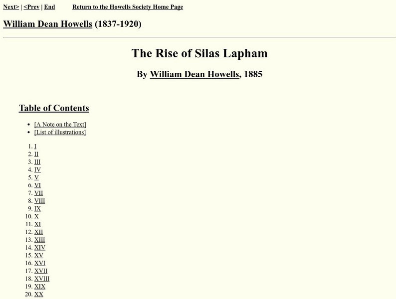 Washington State University: William Dean Howells Society: The Rise of Silas Lapham eBook