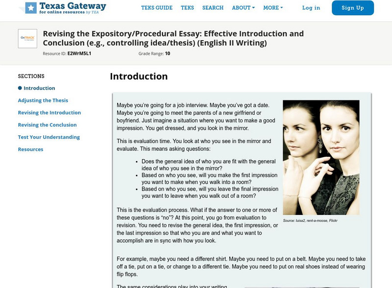Texas Gateway: Revising Expository/procedural Essay: Introduction and Conclusion Unit Plan Texas Gateway: Revising Expository/procedural Essay: Introduction and Conclusion Unit Plan